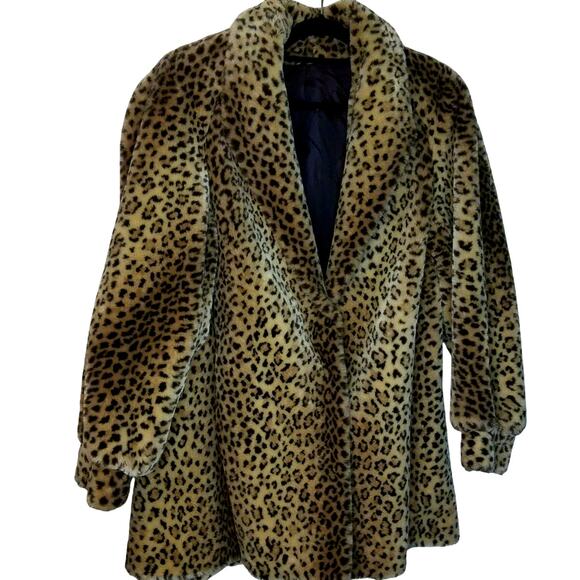 Vintage David Leinoff Mob Wife Old Money Faux Fur Leopard Print Swing Coat Sz 12 - Picture 2 of 10